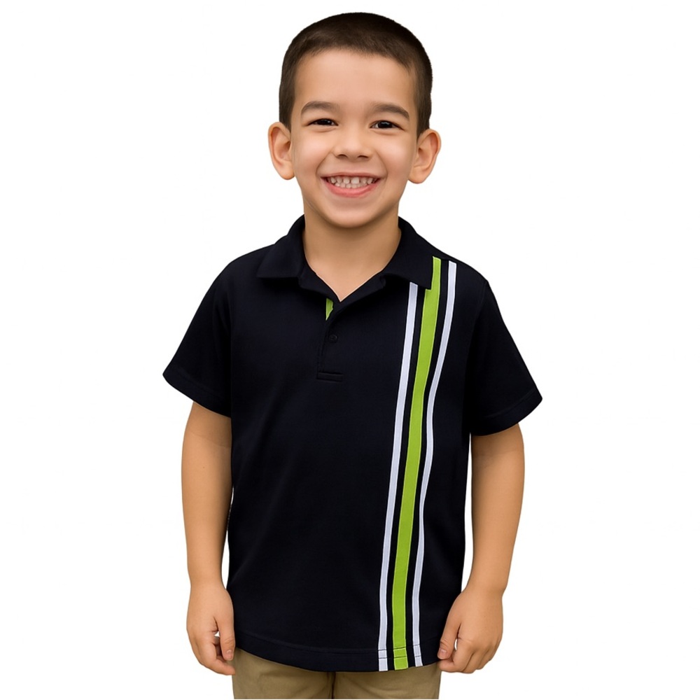 Kitestrings by Hartstrings Boys Black Stripe Polo Shirt 3T Green & White Trim